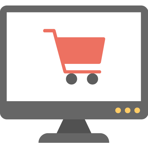 flat icon of computer screen with a shopping cart