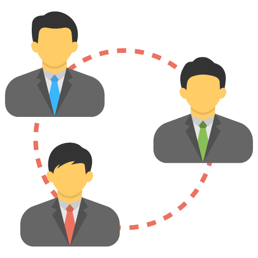 Flat icon of three businessmen united in a circle