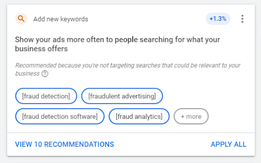 keyword recommendations on google ads